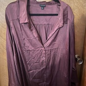 torrid Satin Button-Up Shirt — Deep Plum